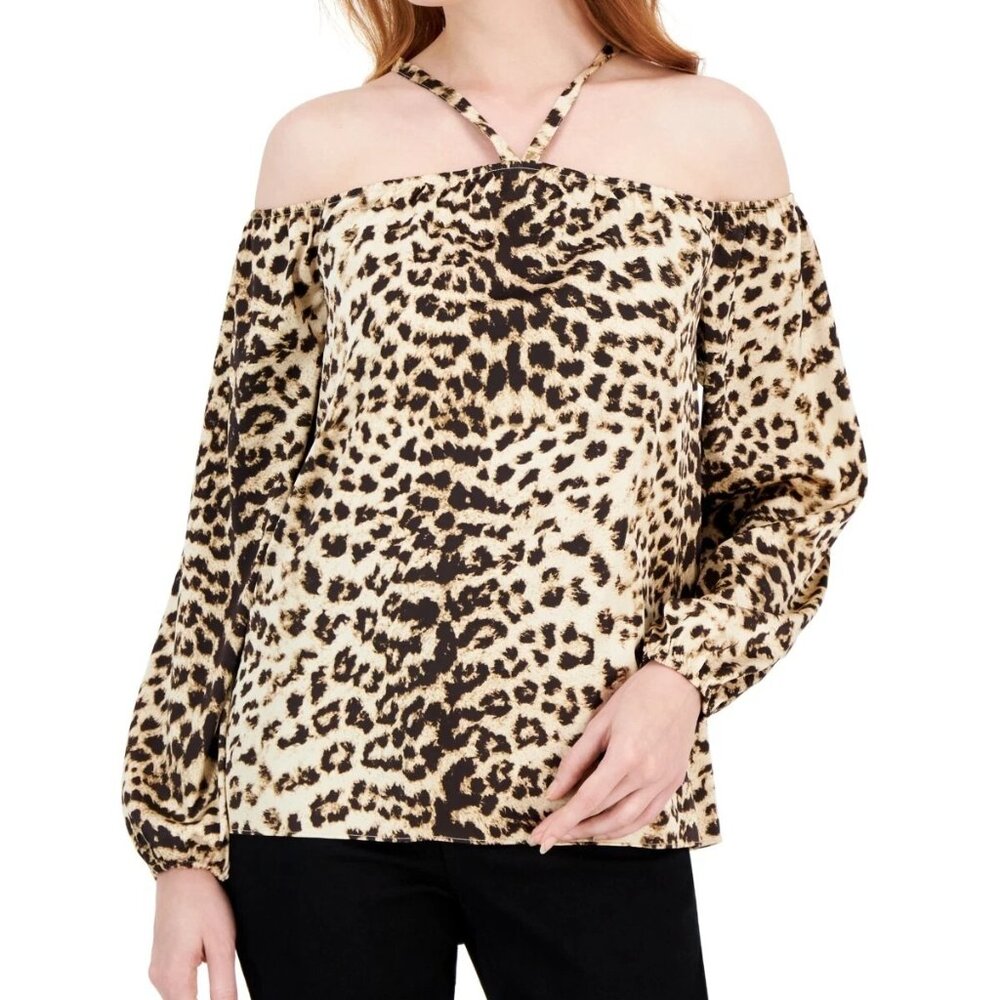 NEW I.N.C. International Concepts Women's Printed Long-Sleeve Halter Top Carla M